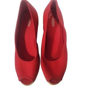 KEEN Womens Red Hot  Cortona Wedge Jute Pumps Size 7 M Slip On Casual Dress